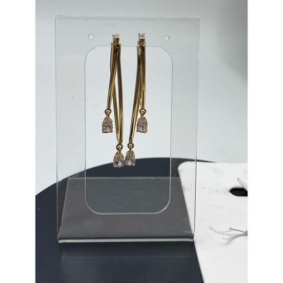 J. Crew Gold Plated Double Hoop Crystal Earrings New - Picture 4 of 13